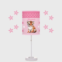 Cute tiger add name stars pink table lamp