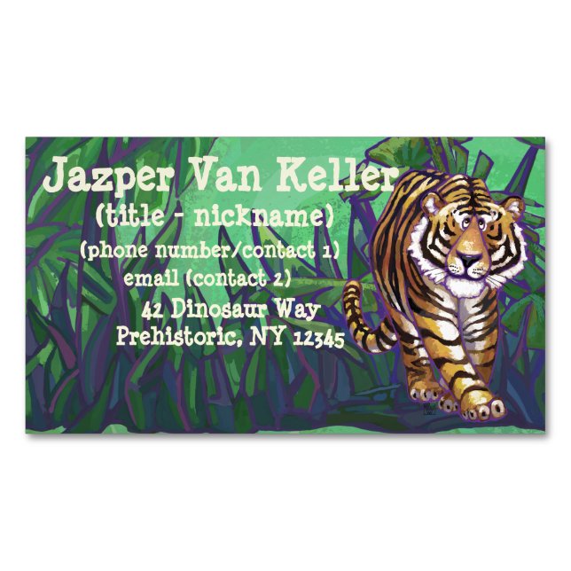 Cute Tiger and Jungle Business Card Magnet (Front)