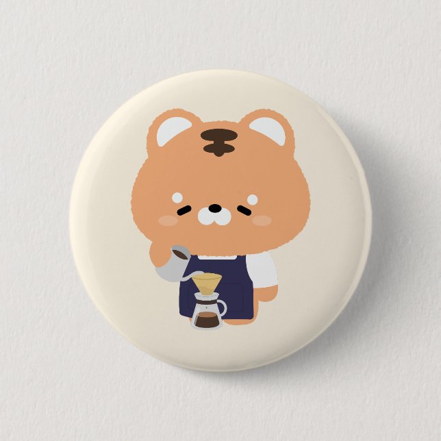 Cute Tiger Barista Button (Front)