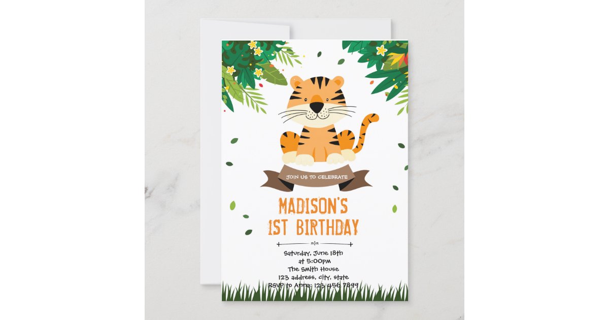 Cute tiger birthday invitation | Zazzle