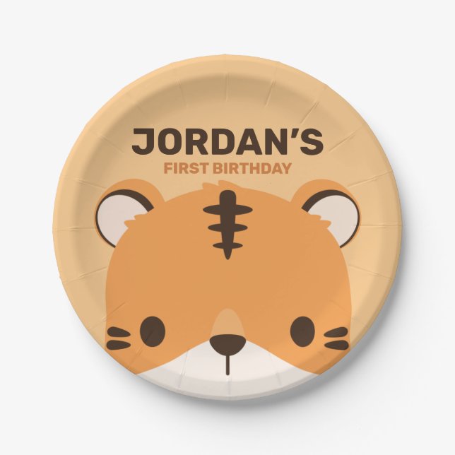 Cute Tiger Birthday Paper Plates (Front)