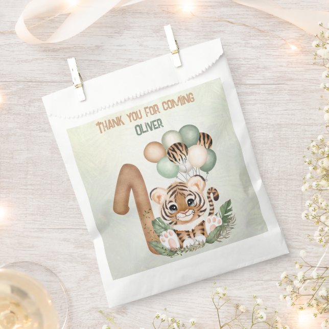 Cute Tiger Boy Jungle 1st Birthday Party Favor Bag (Clipped)