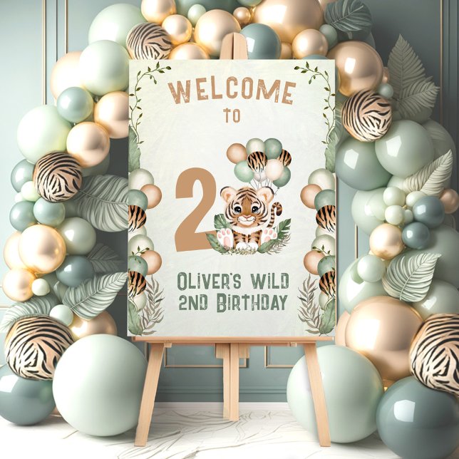 Cute Tiger Boy Jungle Safari 2nd Birthday Sign (Cute Tiger Boy Jungle Safari 2nd Birthday Sign)