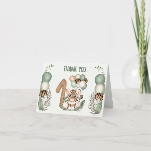 Cute Tiger Boy Safari 1st Birthday Thank You Card