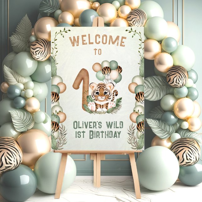 Cute Tiger Boy Wild One Safari 1st Birthday Sign (Cute Tiger Boy Wild One Safari 1st Birthday Sign)
