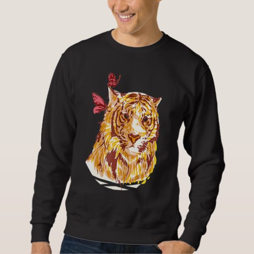 Cute Tiger Butterfly Love Flowers Vintage Style Sweatshirt