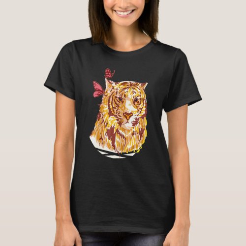 Cute Tiger Butterfly Love Flowers Vintage Style T-Shirt