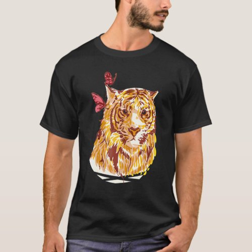 Cute Tiger Butterfly Love Flowers Vintage Style T-Shirt