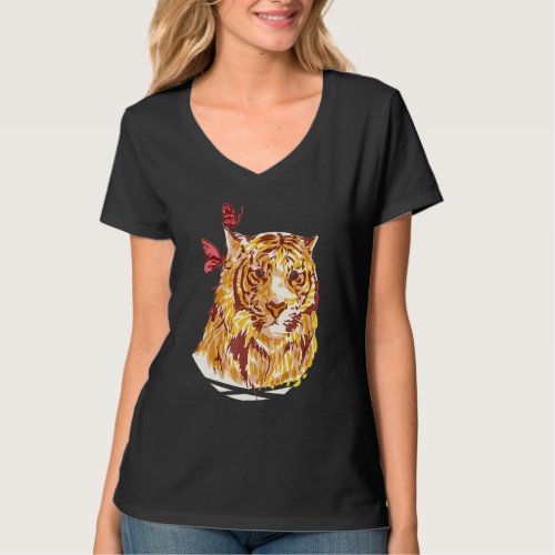 Cute Tiger Butterfly Love Flowers Vintage Style T-Shirt