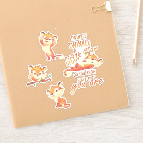 Cute Tiger Cartoon Character Funny Set  Sticker