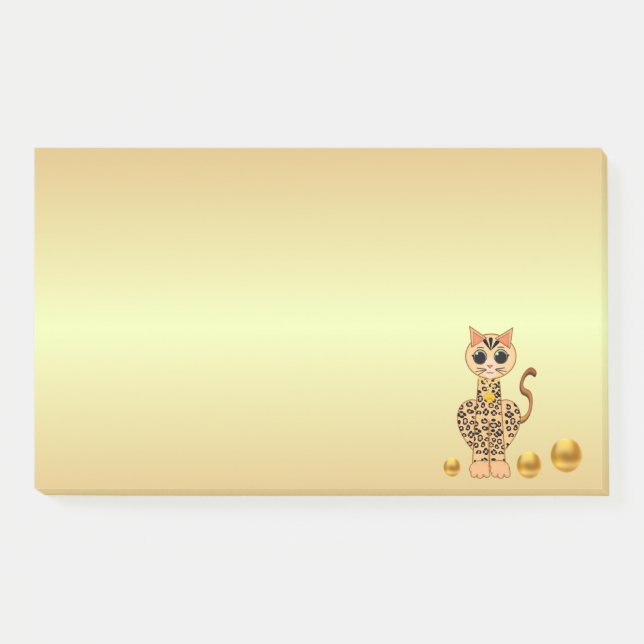Cute Tiger Cat Cartoon on Golden Post-it Notes (Front)