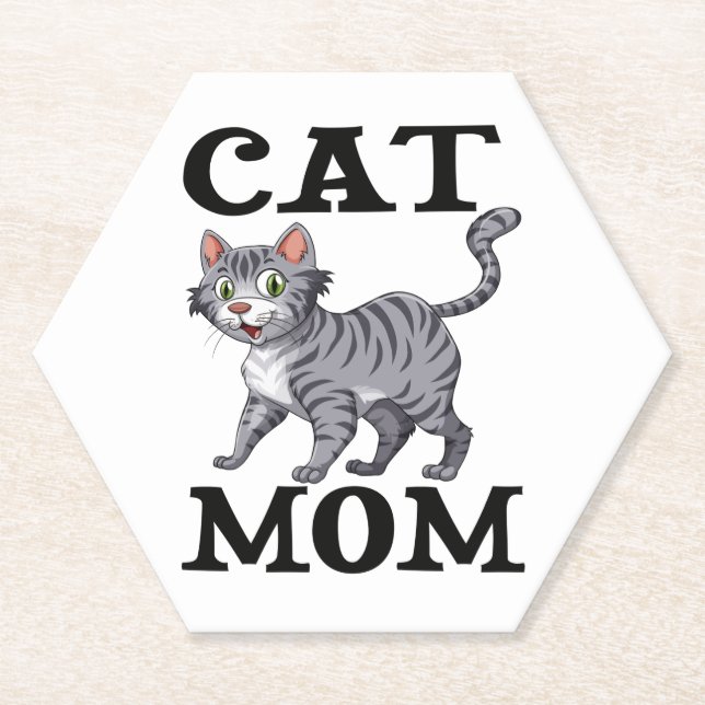 Cute Tiger Cat Mom Gift Funny kitty Cartoon Cats  Paper Coaster (Front)