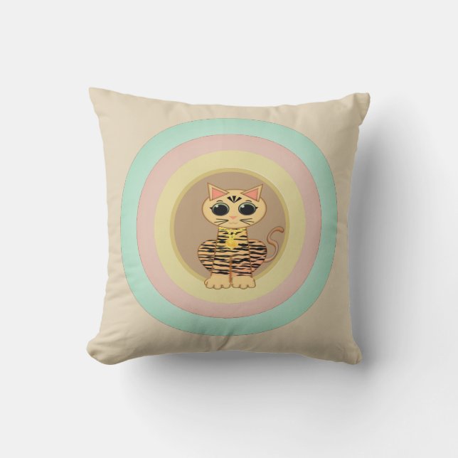 Cute Tiger Cat Throw Pillow (Front)