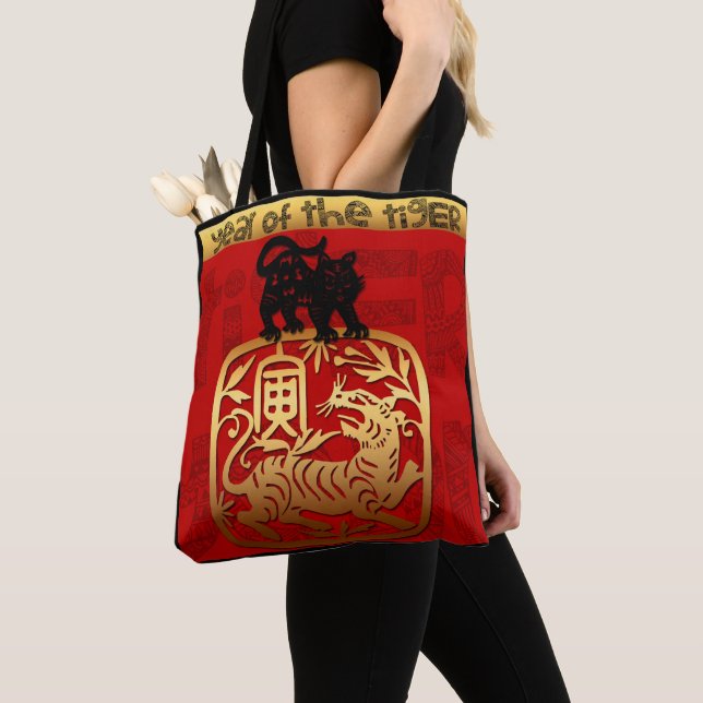 Cute Tiger Chinese Year Zodiac Birthday Tote Bag (Close Up)