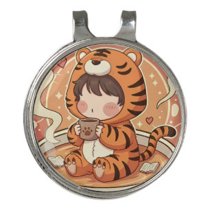 Cute Tiger Coffee Book Art Golf Hat Clip