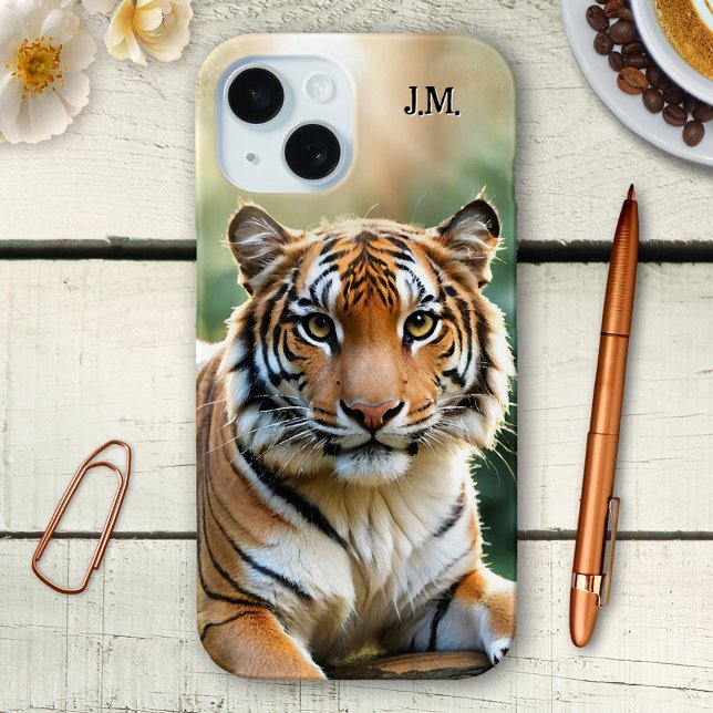 Cute Tiger Cub Big Cat Case-Mate iPhone Case (Big cat phone case featuring a painting of a cute tiger cub. You can add your custom initials.)