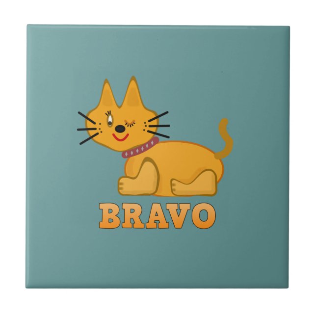 Cute tiger cub cat animal pet brave bravo cartoon  ceramic tile (Front)
