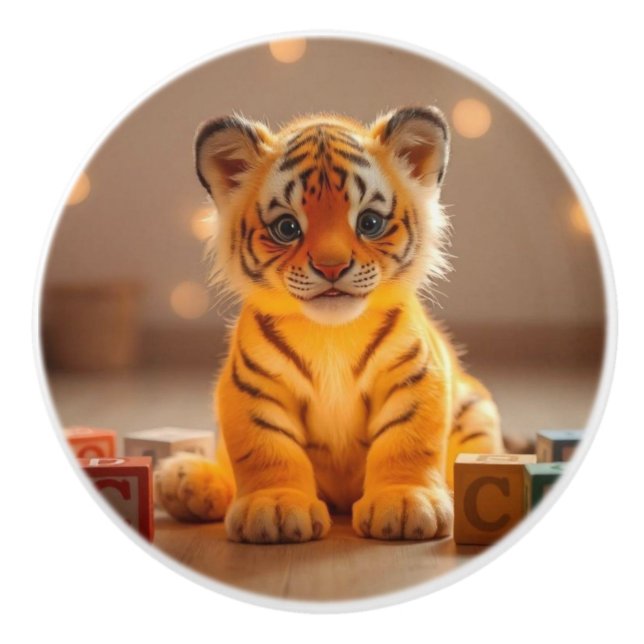 Cute Tiger Cub Ceramic Knob (Front)
