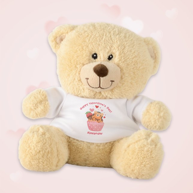 Cute Tiger Cub Cupcake Custom Kids Valentine's Day Teddy Bear (Cute Tiger Cub Cupcake Custom Kids Valentine's Day Teddy Bear)