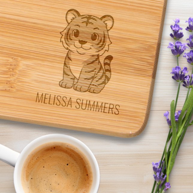 Cute Tiger Cub Custom Name Engraved Cutting Board (Creator Uploaded)