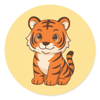 Cute Tiger Cub on Yellow Classic Round Sticker