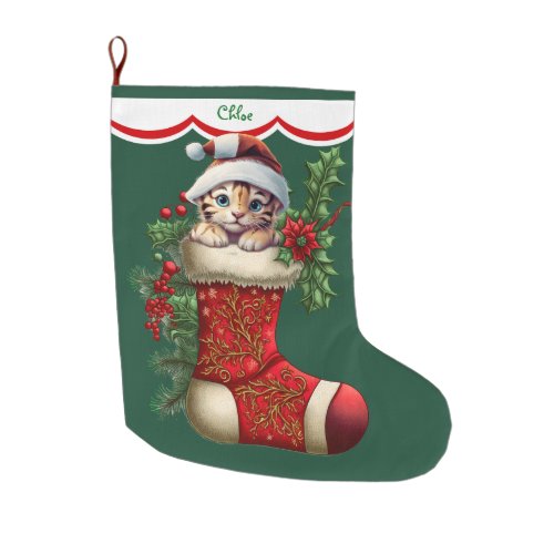 Cute Tiger Cub Peeking Large Christmas Stocking