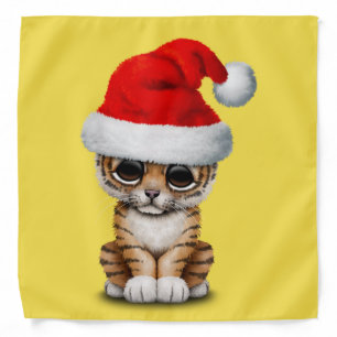 Cute Tiger Cub Wearing a Santa Hat Bandana