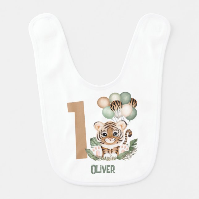 Cute Tiger Cub Wild One Boy 1st Birthday Baby Bib (Front)