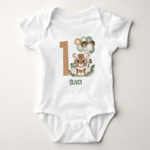 Cute Tiger Cub Wild One Boy 1st Birthday Baby Bodysuit