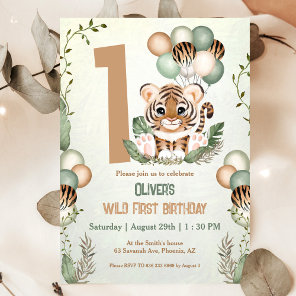 Cute Tiger Cub Wild One Boy 1st Birthday Invitation