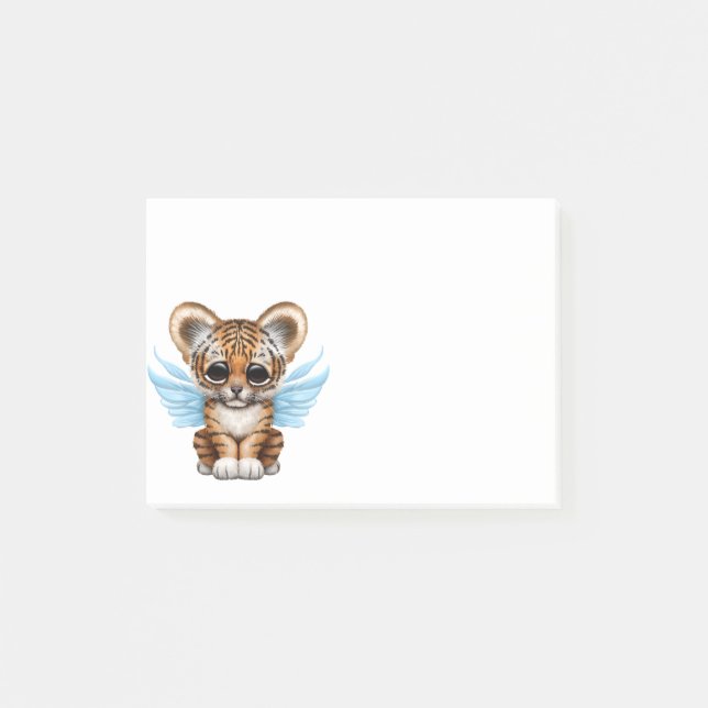Cute Tiger Cub with Fairy Wings on Blue Post-it Notes (Front)