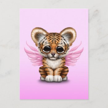 Cute Tiger Cub With Fairy Wings On Pink Postcard by crazycreatures at Zazzle