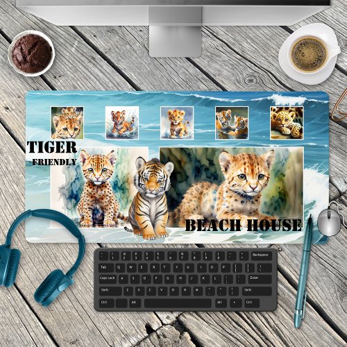 Cute Tiger Cubs Photo Beach House  Desk Mat