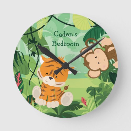 Cute Tiger Custom Safari Animal Kids Room Round Clock