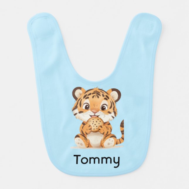 Cute Tiger Eating a Cookie Baby Bib (Front)
