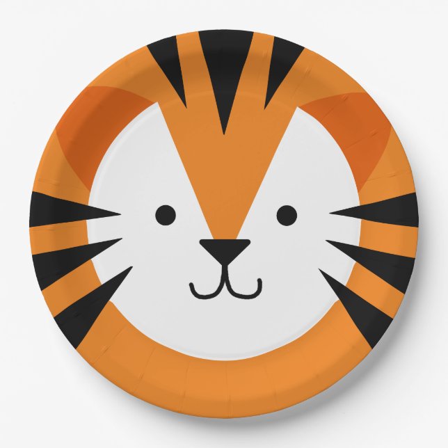 Cute Tiger Face Kid's Birthday Paper Plates (Front)