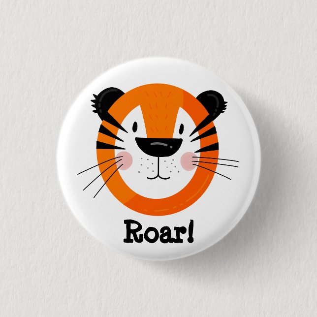 Cute Tiger Face Roar Art Button (Front)