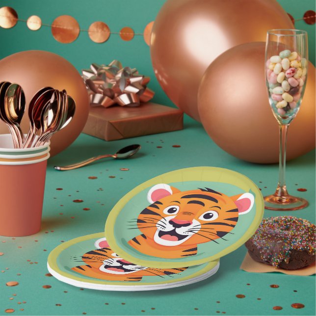 Cute tiger Face safari Wild jungle Birthday Party  Paper Plates (Multi)