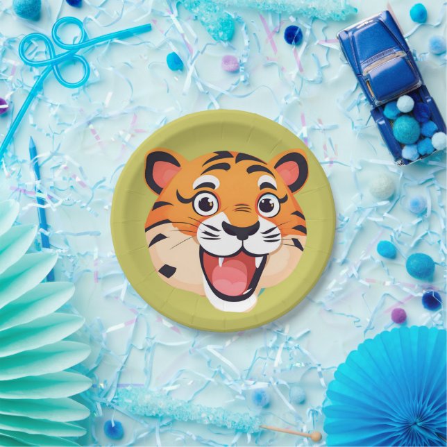 Cute tiger Face safari Wild jungle Birthday Party  Paper Plates (Party)