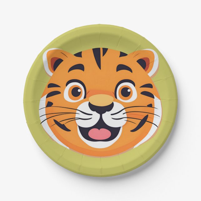 Cute tiger Face safari Wild jungle Birthday Party  Paper Plates (Front)