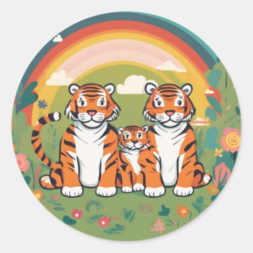 Cute Tiger Family Classic Round Sticker