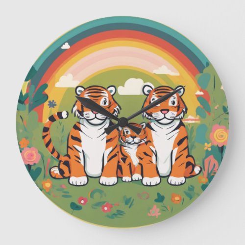 Cute Tiger Family Large Clock