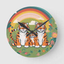 Cute Tiger Family Round Clock