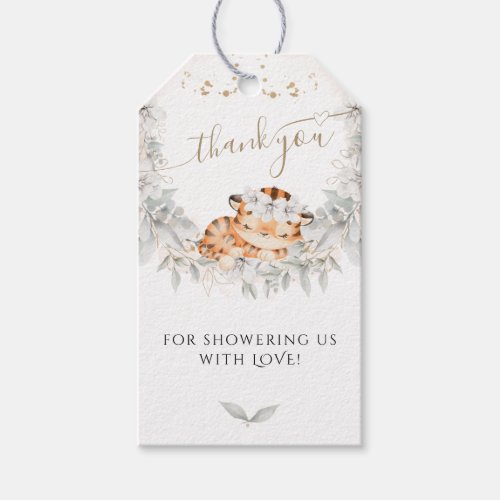 Cute Tiger Flower Its a Girl Baby Shower Thank Gift Tags