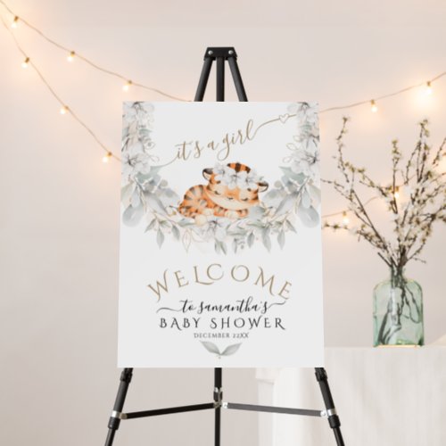 Cute Tiger Flower Its a Girl Baby Shower welcome Foam Board