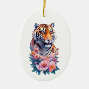Cute Tiger Flowers Ceramic Ornament