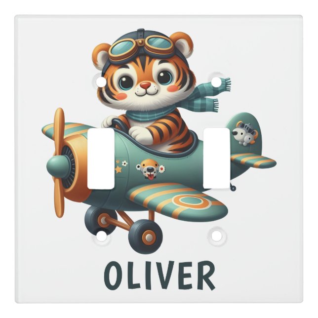 Cute Tiger Flying an Airplane  Light Switch Cover (Front)