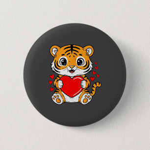 Cute Tiger Holding Heart Kawaii Valentines Day Men Button