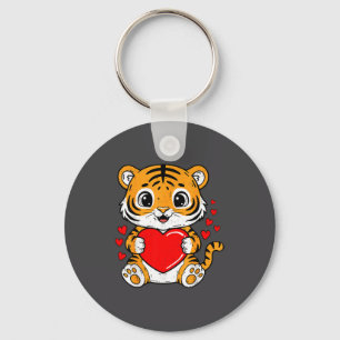 Cute Tiger Holding Heart Kawaii Valentines Day Men Keychain