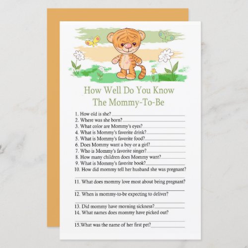 Cute Tiger How well do you know baby shower game